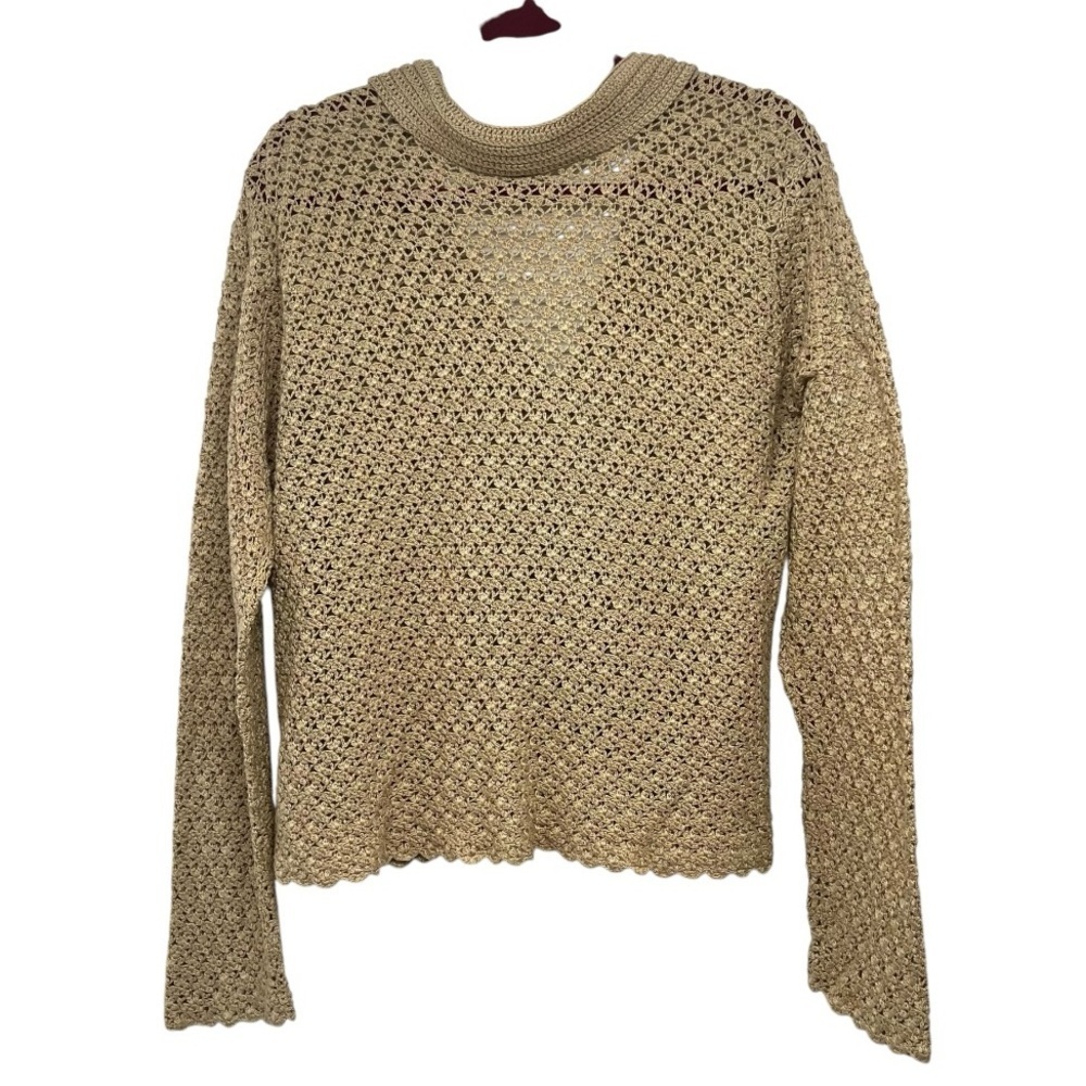 Sundance Tan Crochet Bohemian Snap Front Demure Cardigan Sweater Women’s XL - Picture 6 of 7